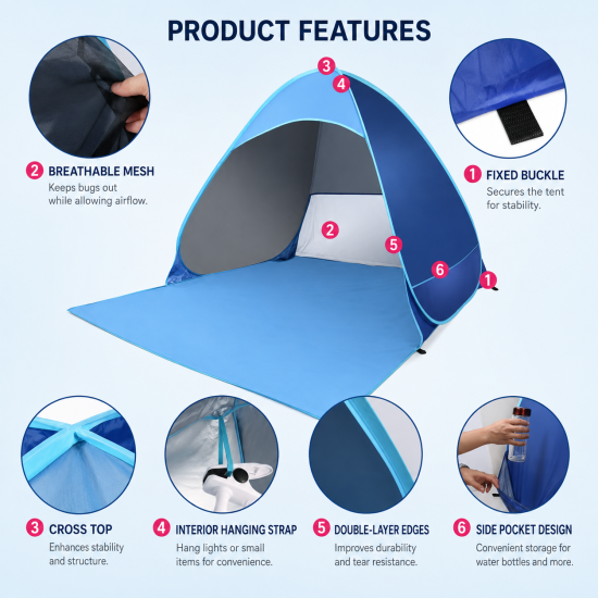 Pop-Up UV Protection Beach Tent - Image 3