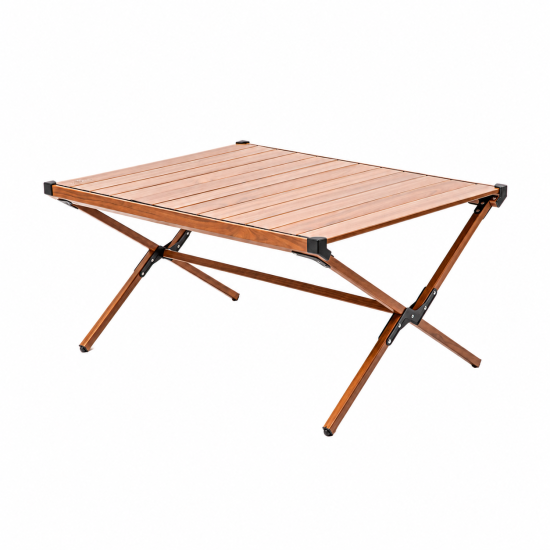 Wood-Grain Aluminum Roll-Top Camping Table