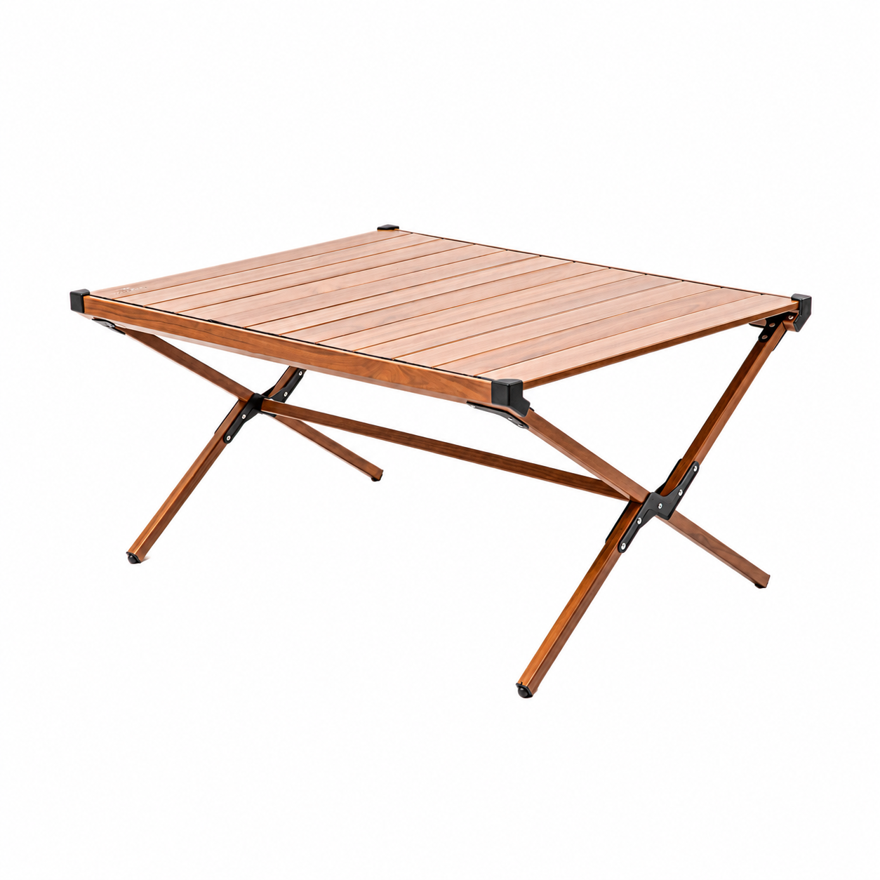 Wood-Grain Aluminum Roll-Top Camping Table - Image 1