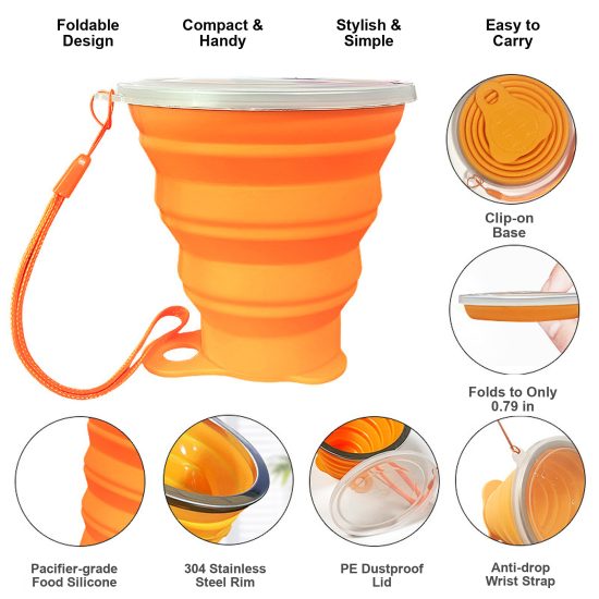 Collapsible Silicone Cup with Stainless Steel Rim - Image 6