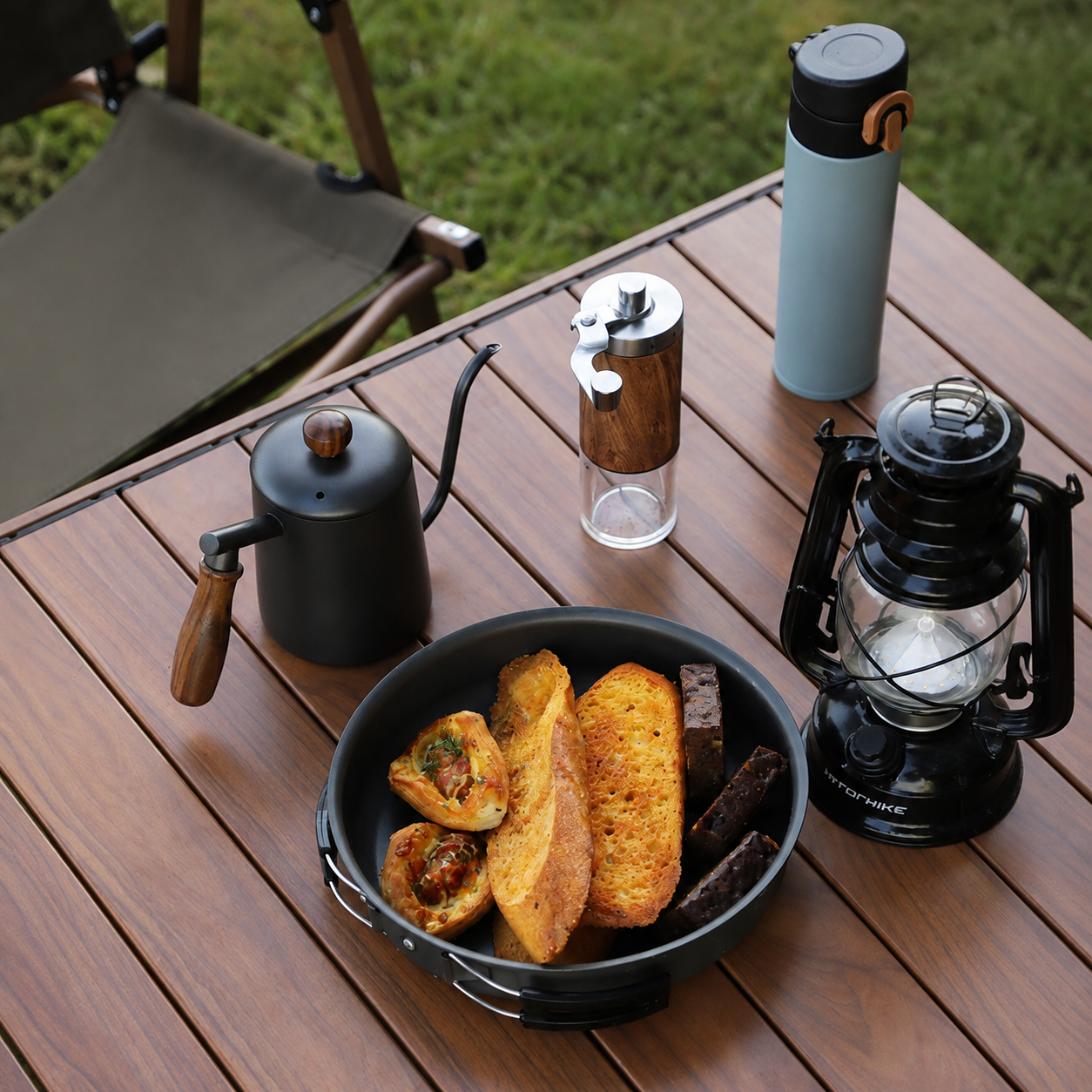 Wood-Grain Aluminum Roll-Top Camping Table - Image 3
