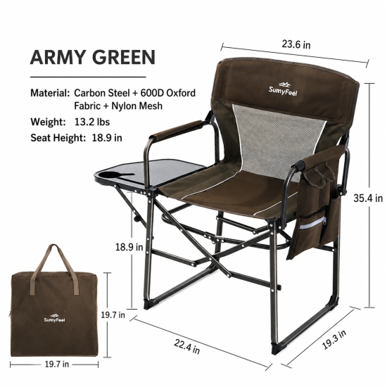 Foldable Director Chair with Side Table - Image 7