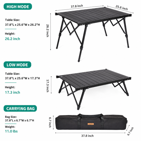 Adjustable-Height Aluminum Roll-Top Camping Table - Image 9