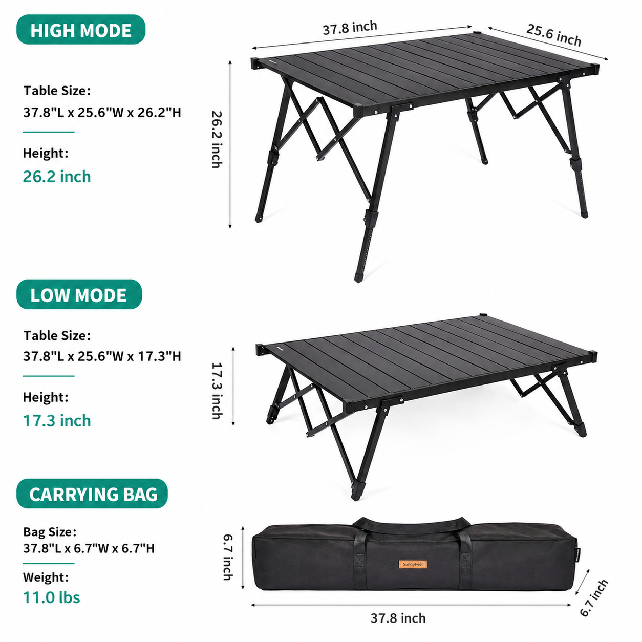 Adjustable-Height Aluminum Roll-Top Camping Table - Image 9