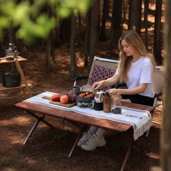 Wood-Grain Aluminum Roll-Top Camping Table - Image 2