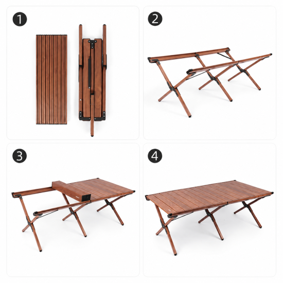 Wood-Grain Aluminum Roll-Top Camping Table - Image 4