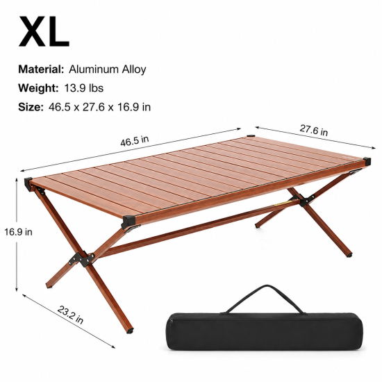 Wood-Grain Aluminum Roll-Top Camping Table - Image 5