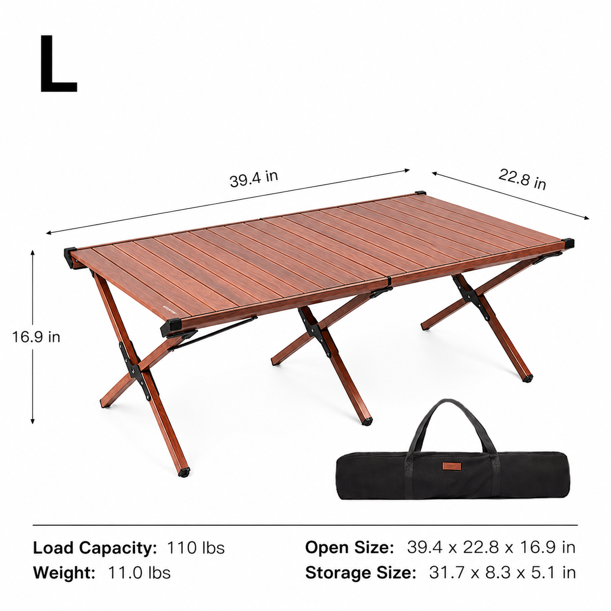 Wood-Grain Aluminum Roll-Top Camping Table - Image 6