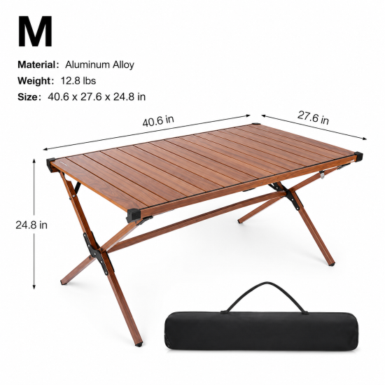 Wood-Grain Aluminum Roll-Top Camping Table - Image 7