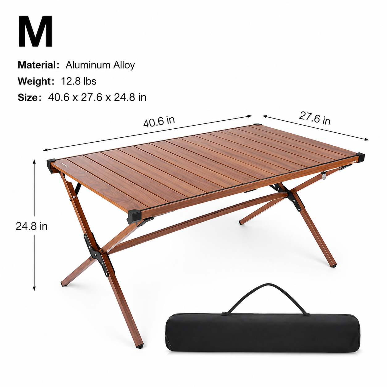 Wood-Grain Aluminum Roll-Top Camping Table - Image 7