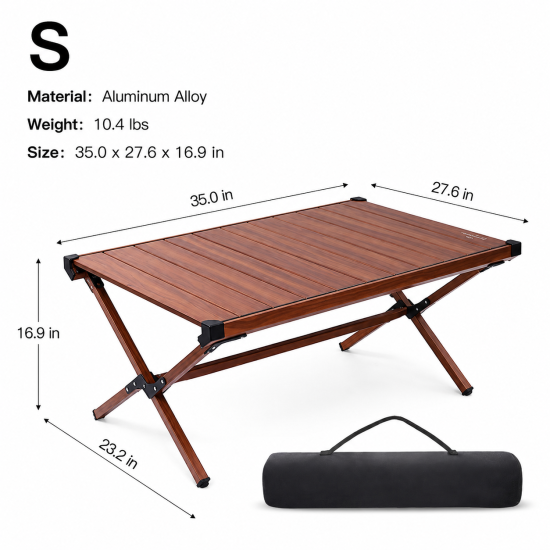 Wood-Grain Aluminum Roll-Top Camping Table - Image 8
