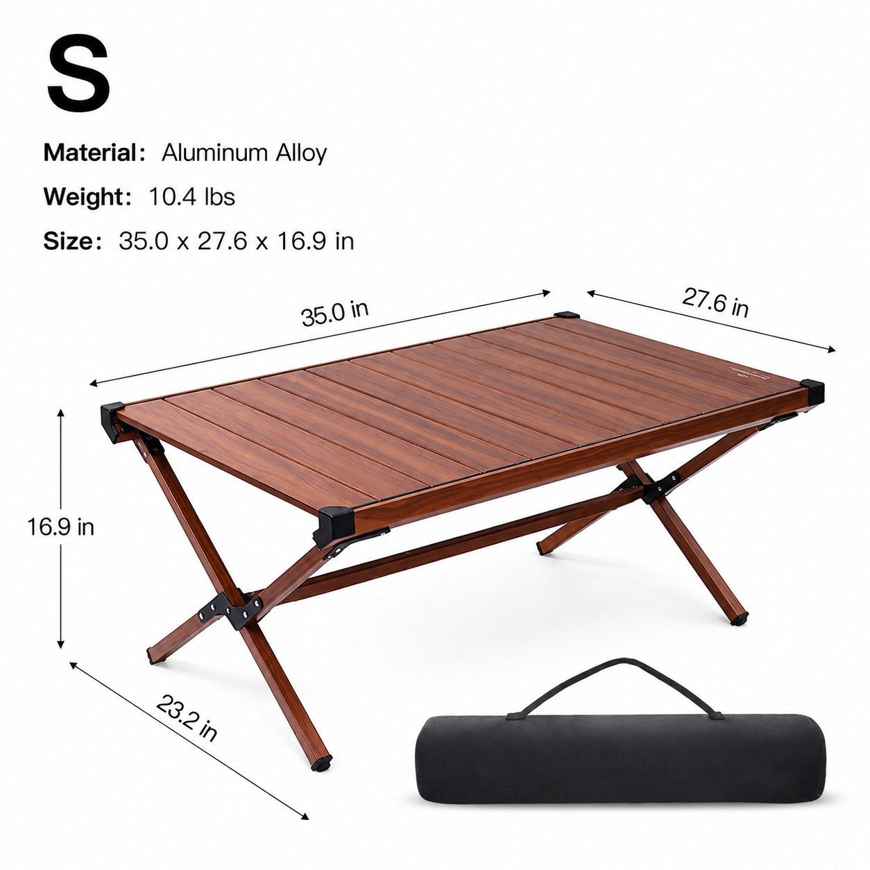 Wood-Grain Aluminum Roll-Top Camping Table - Image 8