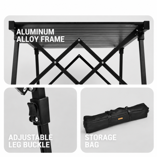 Adjustable-Height Aluminum Roll-Top Camping Table - Image 7