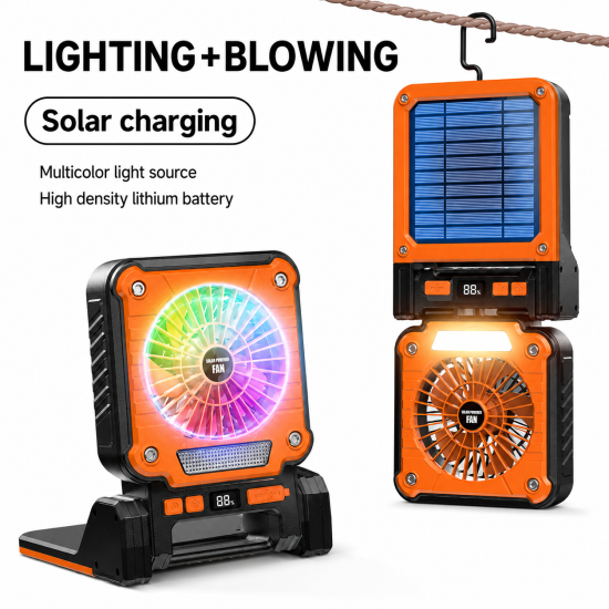 Foldable Solar-Powered Camping Fan with Light - Image 2