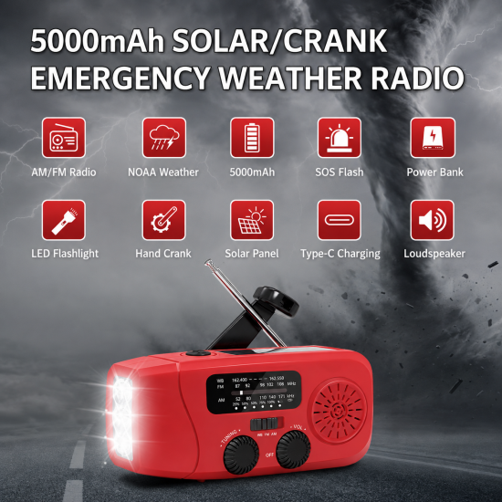 Solar Hand-Crank Emergency Radio with Flashlight - Image 3
