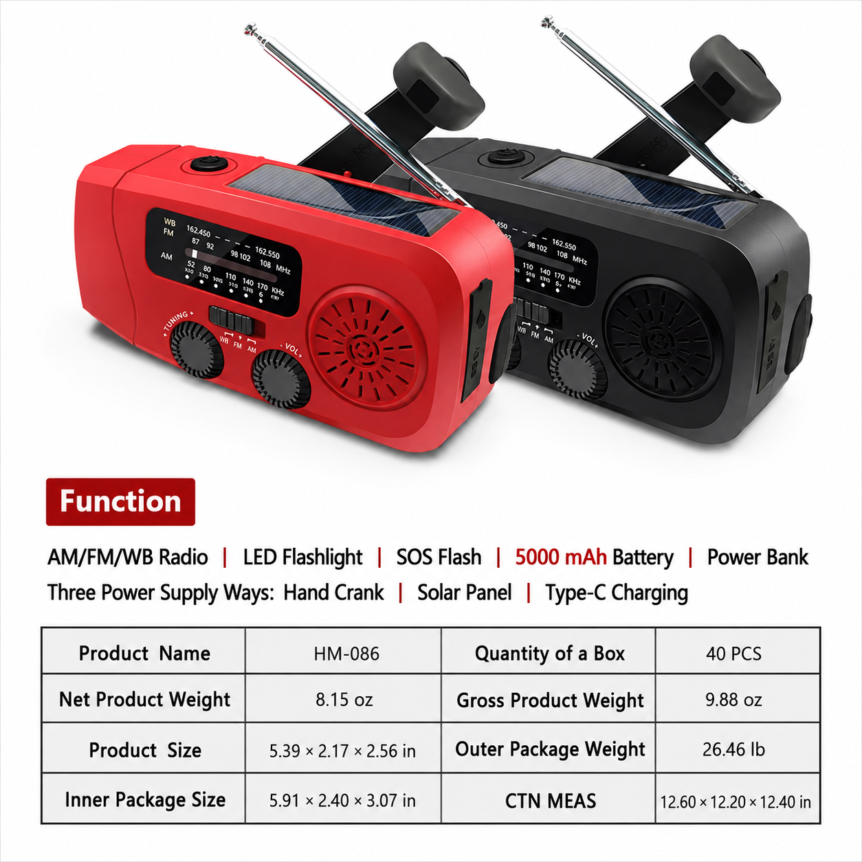 Solar Hand-Crank Emergency Radio with Flashlight - Image 9
