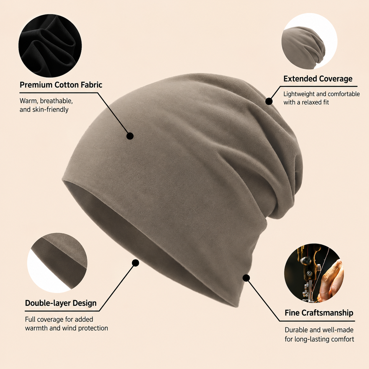Oversized Double-Layer Cotton Beanie - Image 4