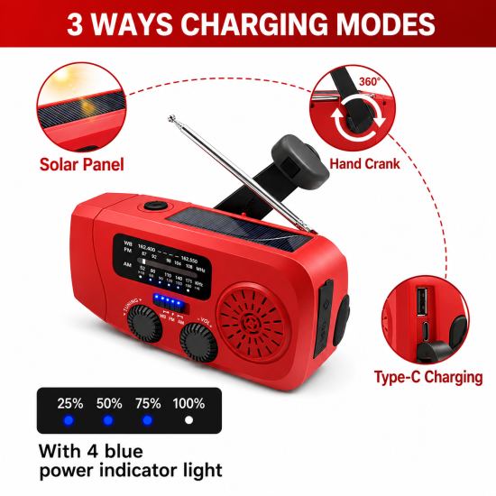 Solar Hand-Crank Emergency Radio with Flashlight - Image 8