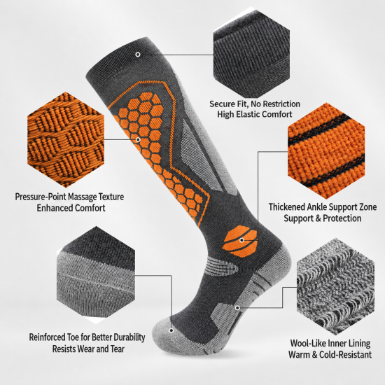 Knee-High Merino Wool Blend Ski Socks - Image 2