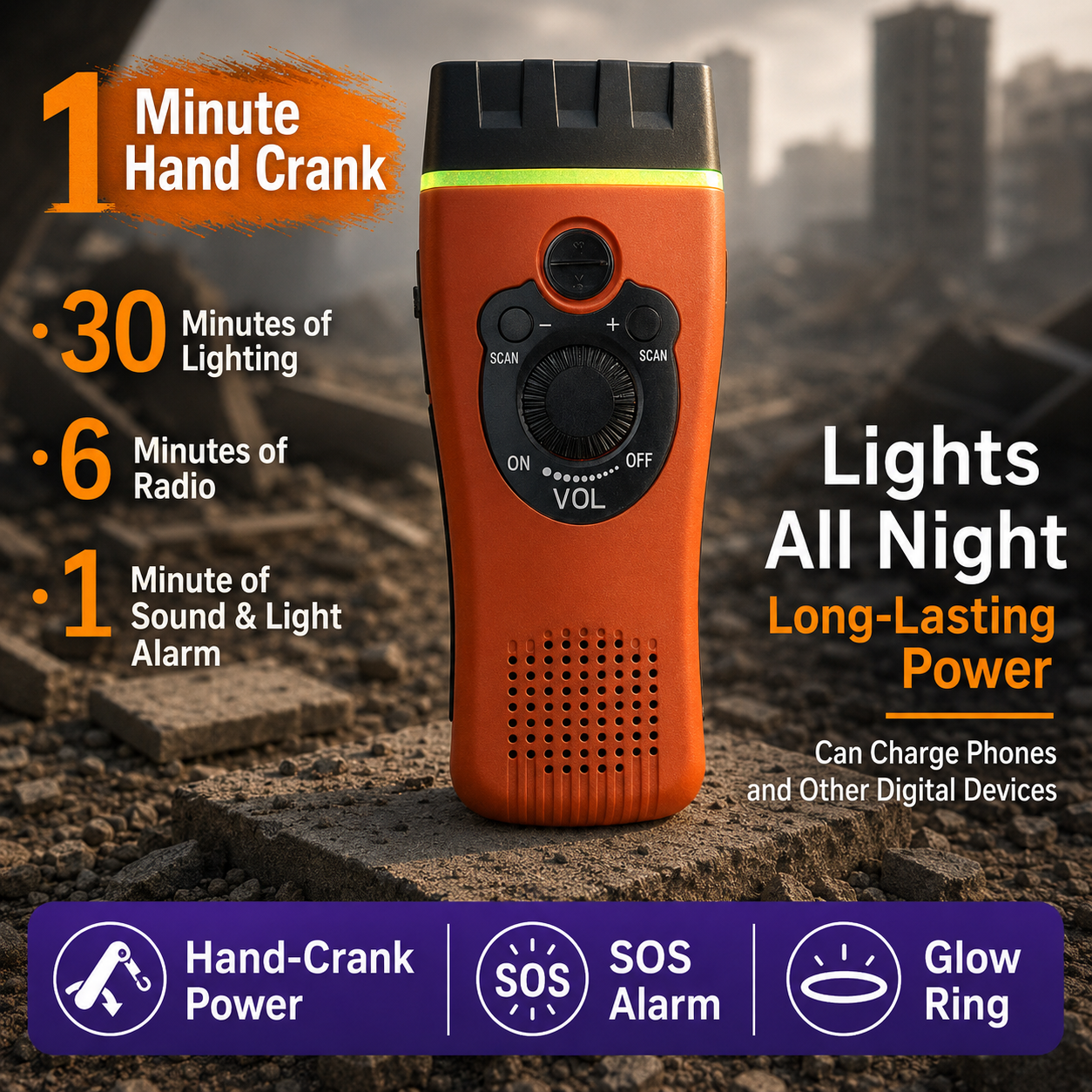 Hand-Crank Emergency Radio with Flashlight - Image 2