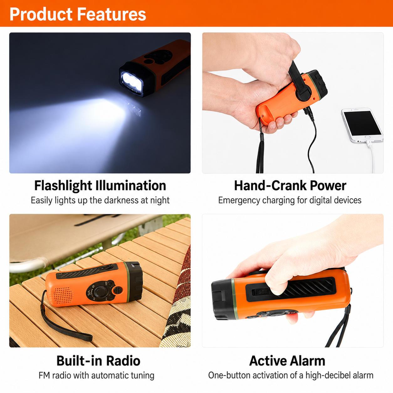 Hand-Crank Emergency Radio with Flashlight - Image 3