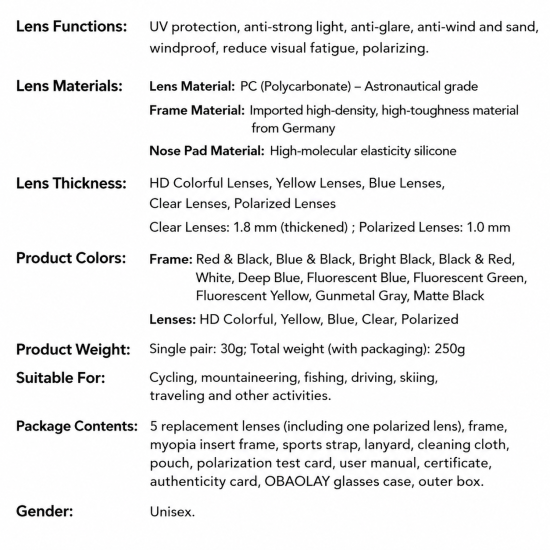 5-Lens Interchangeable Cycling Sunglasses Set - Image 9