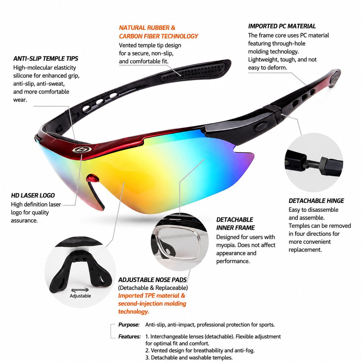 5-Lens Interchangeable Cycling Sunglasses Set - Image 2