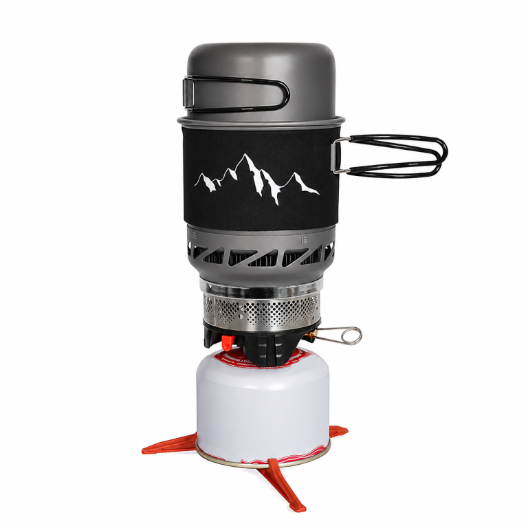 Portable Camping Cookware & Gas Stove Set
