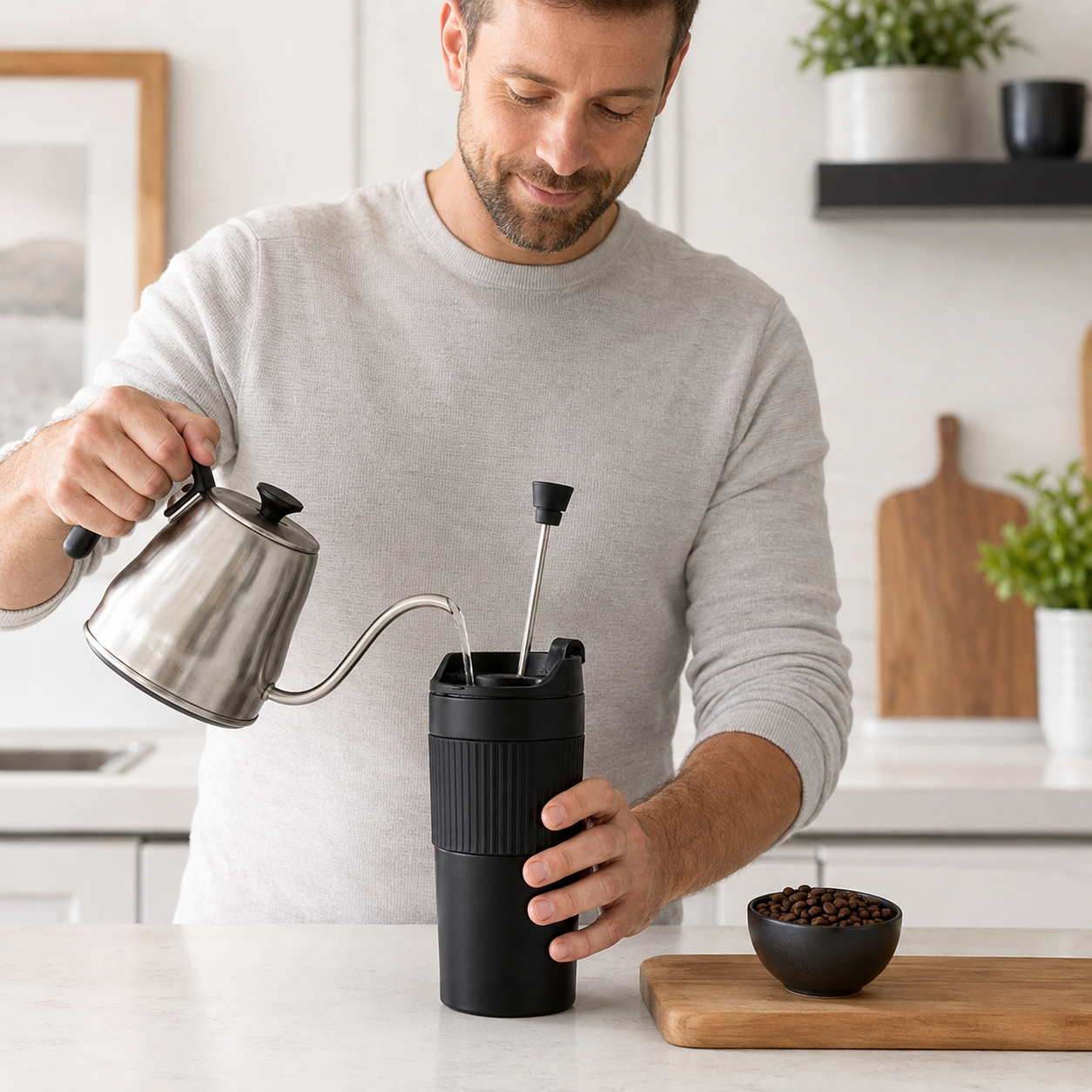 Portable Stainless Steel French Press Travel Mug - Image 2