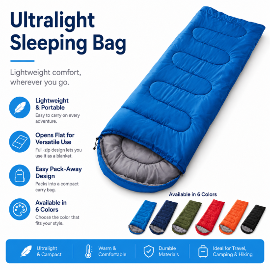 Lightweight Envelope-Style Camping Sleeping Bag - Image 2
