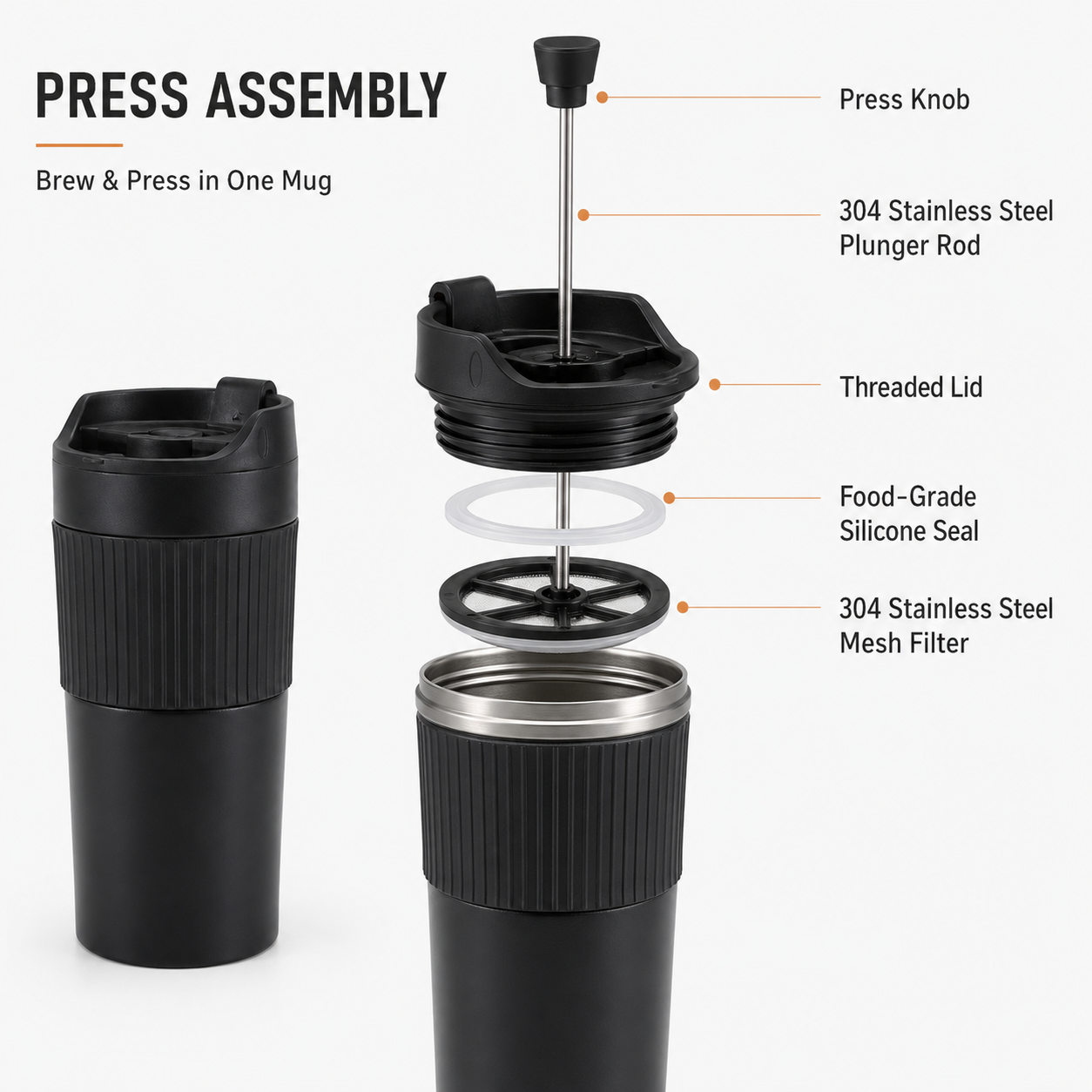 Portable Stainless Steel French Press Travel Mug - Image 4