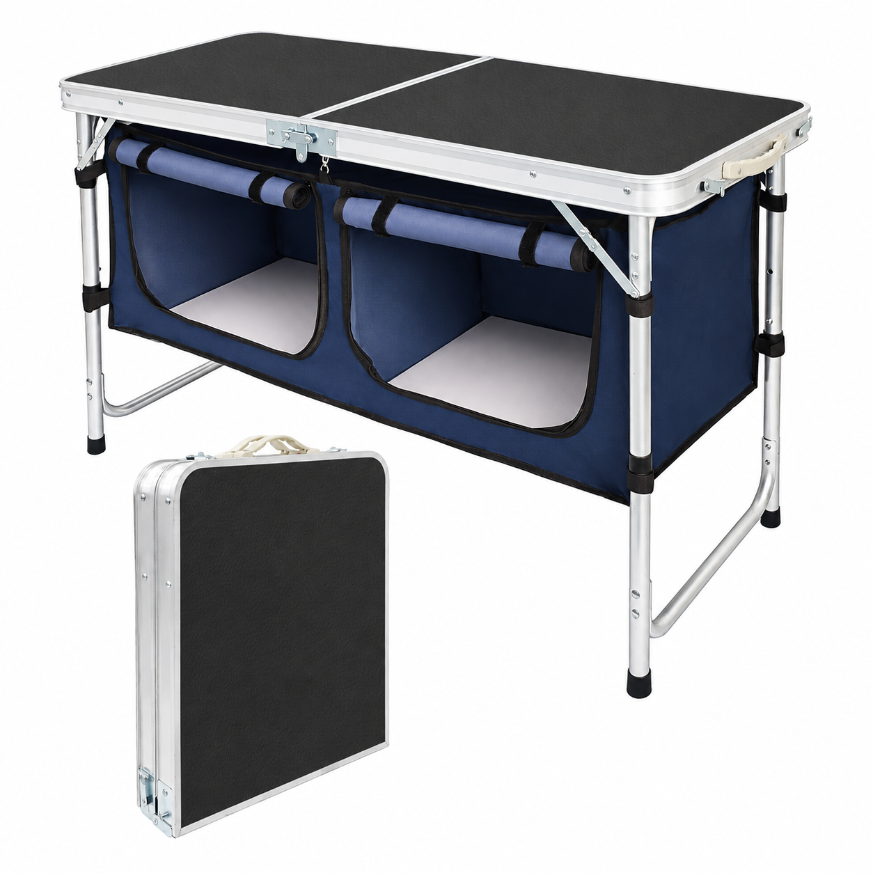 Folding Camping Table with Storage Cabinet - Image 1