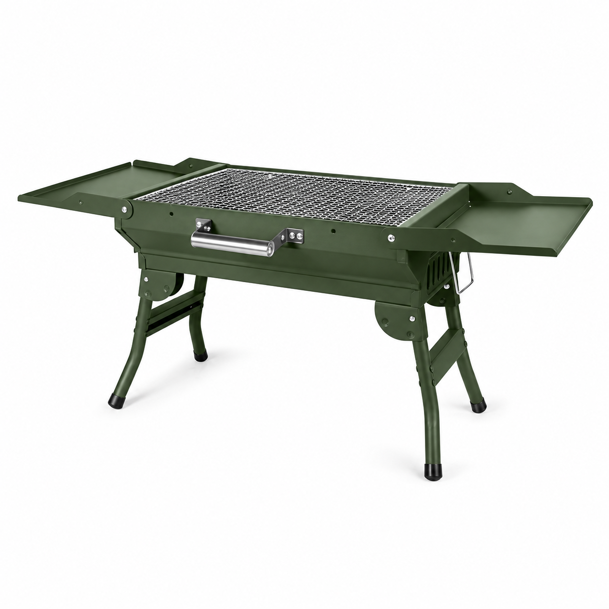 Portable Folding Charcoal Grill with Side Shelves - Image 1