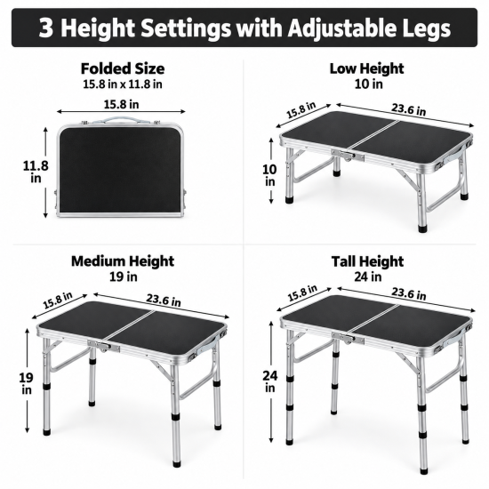 Portable 3-Height Folding Camping Table - Image 4