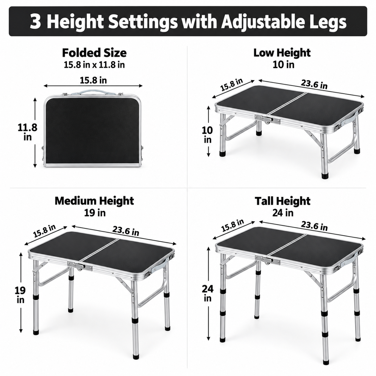 Portable 3-Height Folding Camping Table - Image 4