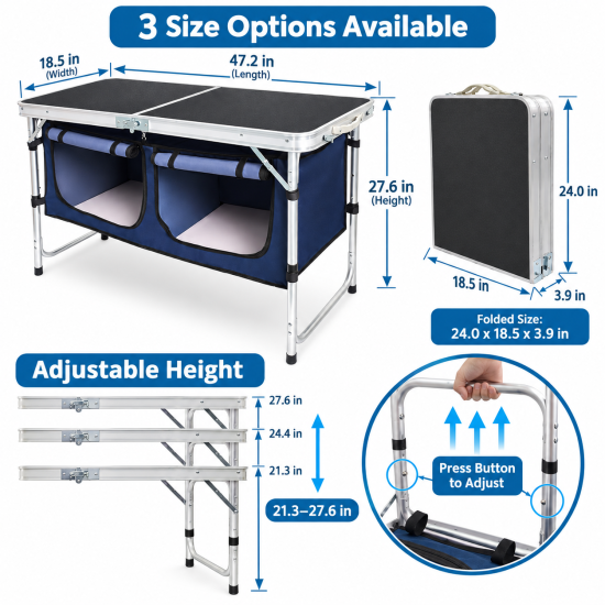 Folding Camping Table with Storage Cabinet - Image 3