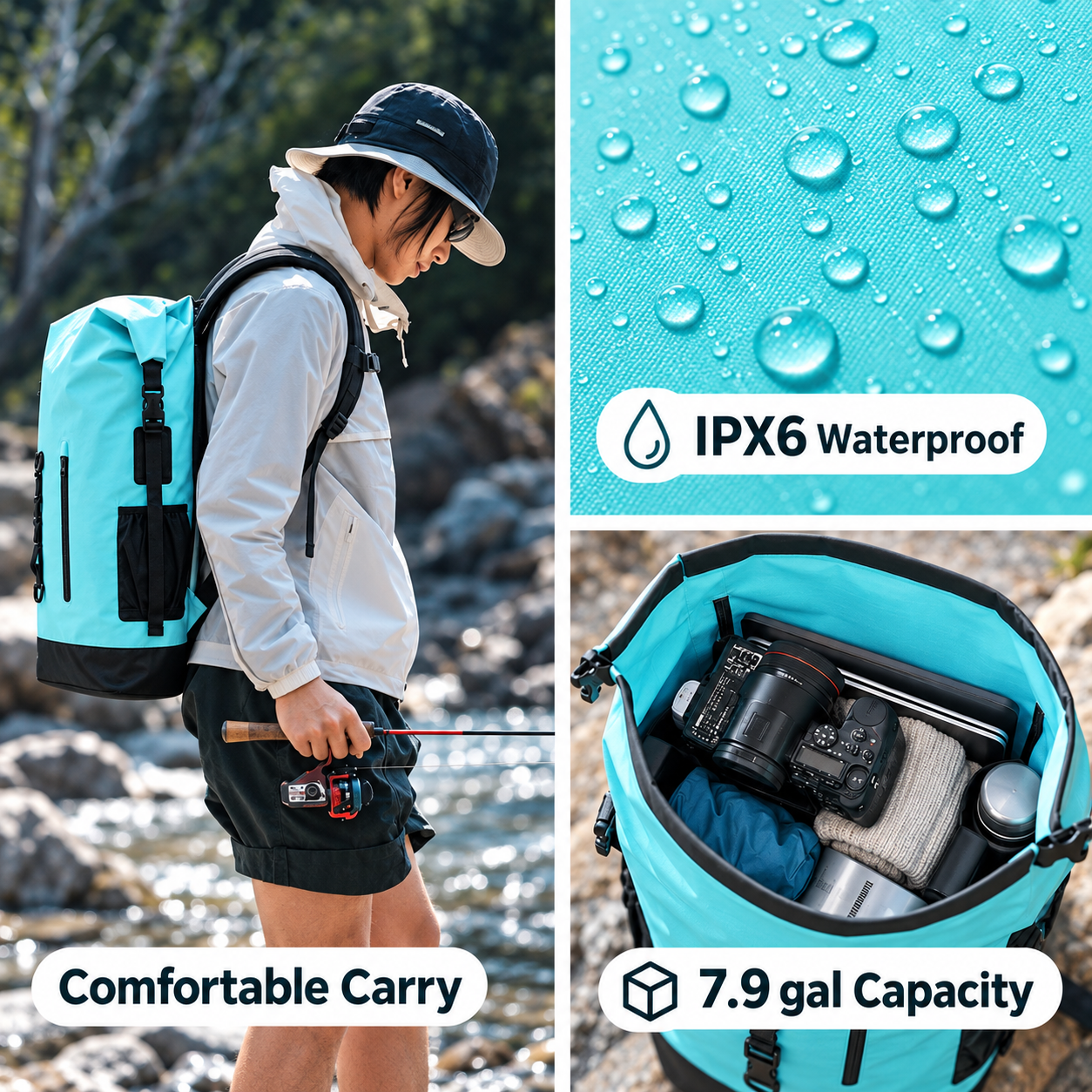 30L IPX6 Roll-Top Waterproof Backpack - Image 3