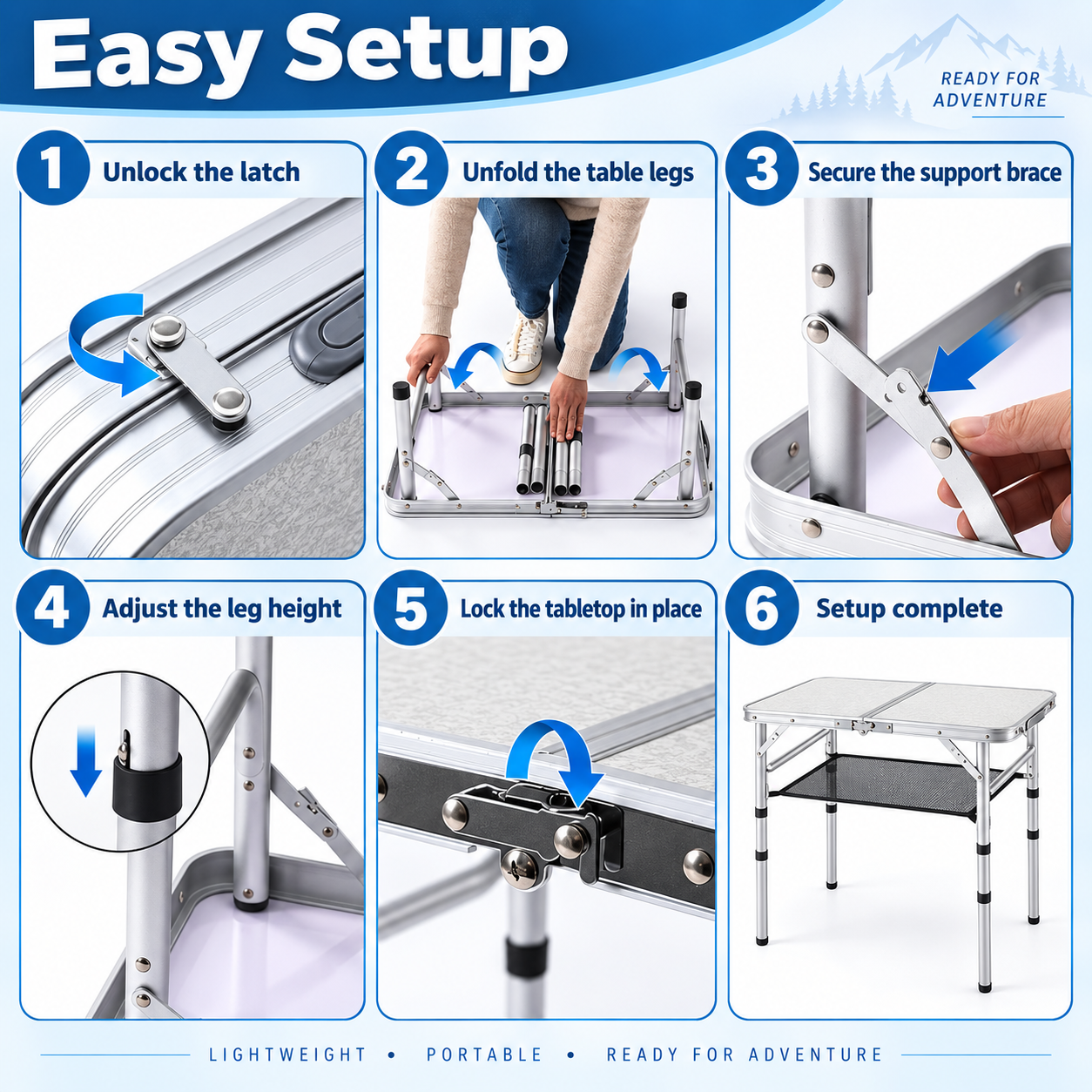 Portable 3-Height Folding Camping Table - Image 3