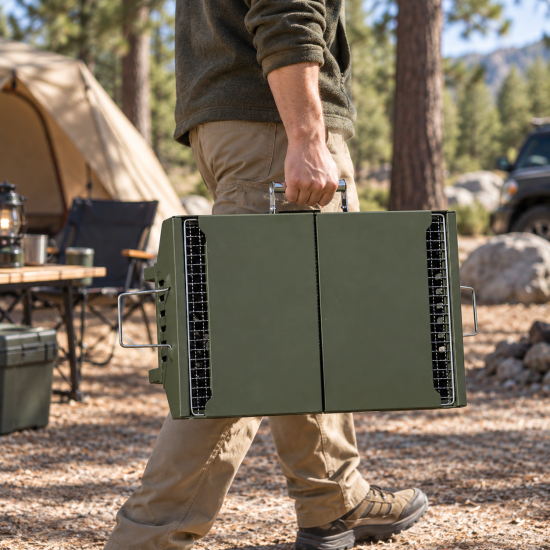 Portable Folding Charcoal Grill with Side Shelves - Image 6