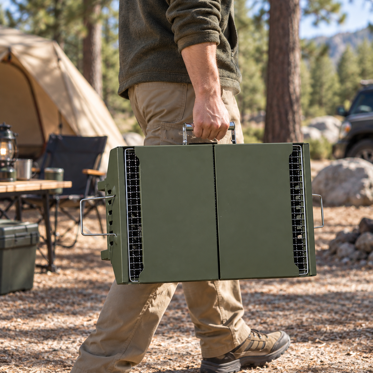 Portable Folding Charcoal Grill with Side Shelves - Image 6