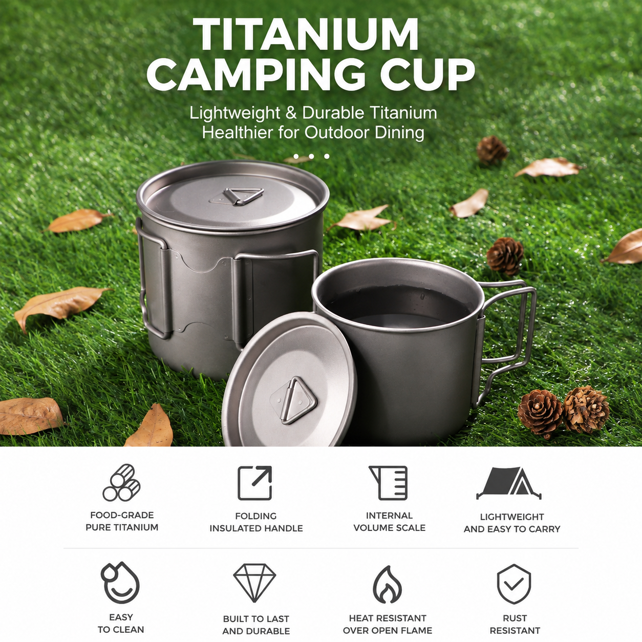 Lightweight Titanium Camping Mug with Lid - Image 2