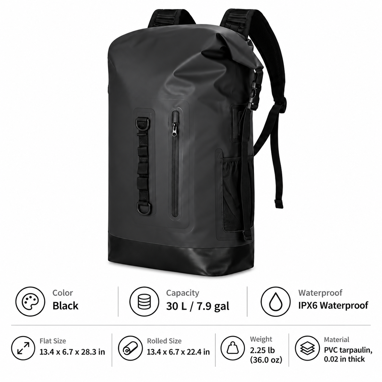 30L IPX6 Roll-Top Waterproof Backpack - Image 8