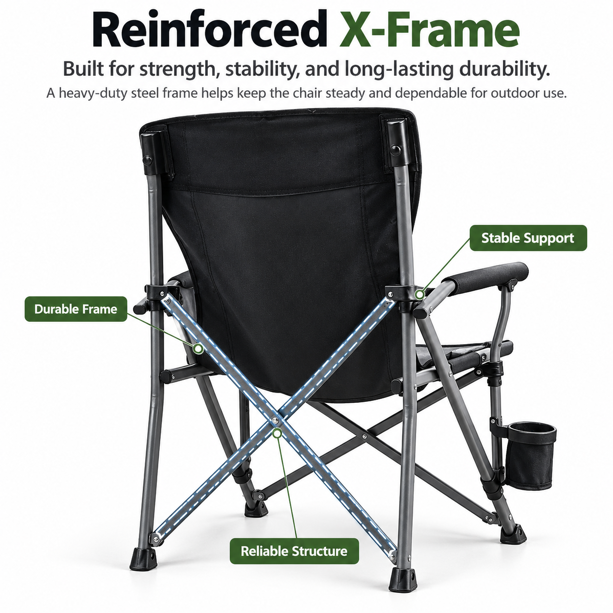 Reinforced X-Frame Folding Camping Chair - Image 3
