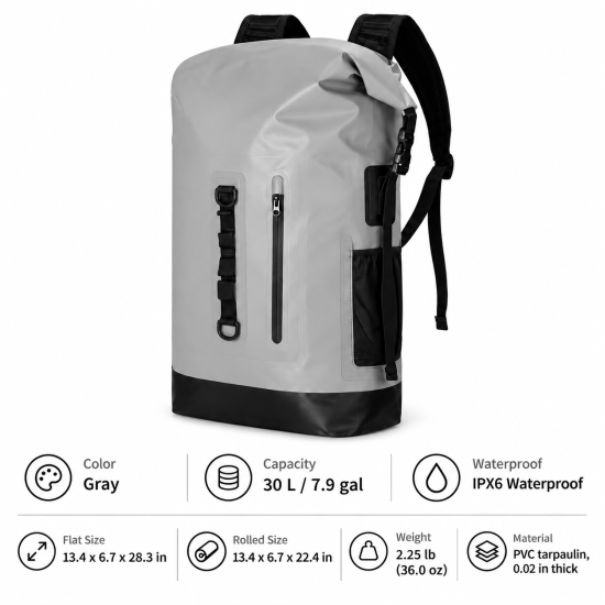 30L IPX6 Roll-Top Waterproof Backpack - Image 6