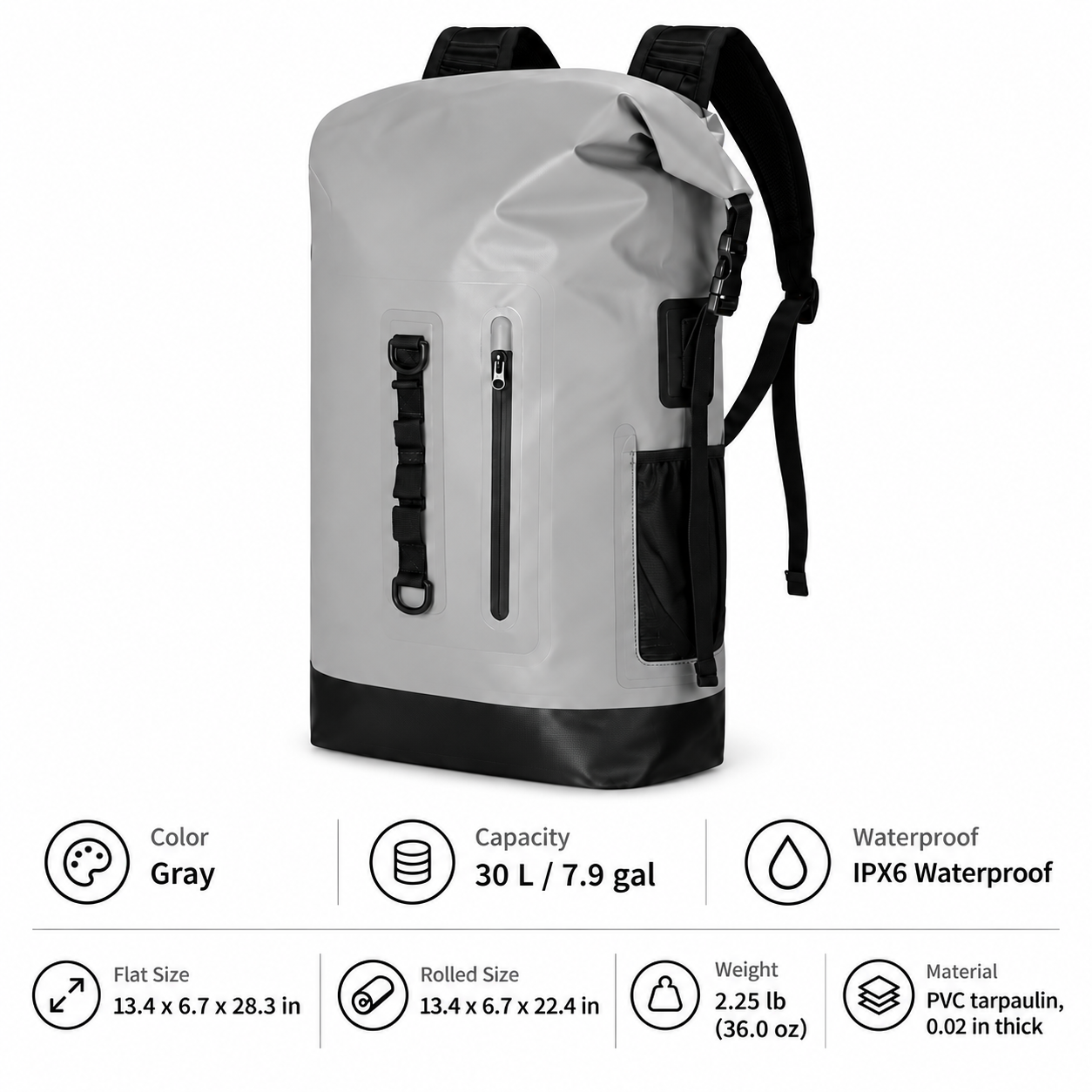 30L IPX6 Roll-Top Waterproof Backpack - Image 6