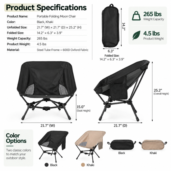 Portable Folding Camping Moon Chair - Image 6