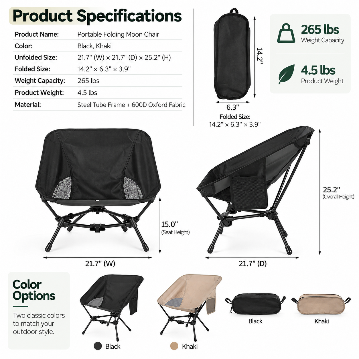 Portable Folding Camping Moon Chair - Image 6