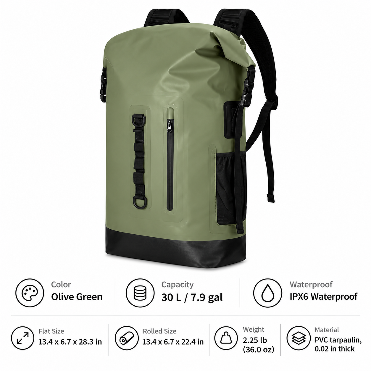30L IPX6 Roll-Top Waterproof Backpack - Image 7