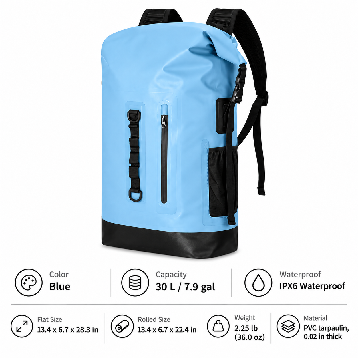 30L IPX6 Roll-Top Waterproof Backpack - Image 9