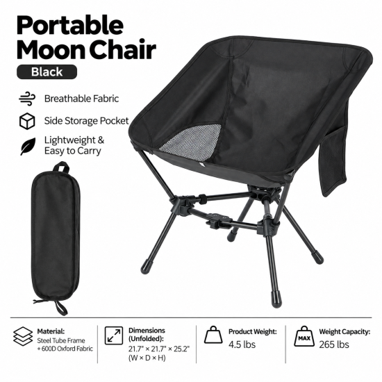 Portable Folding Camping Moon Chair - Image 7